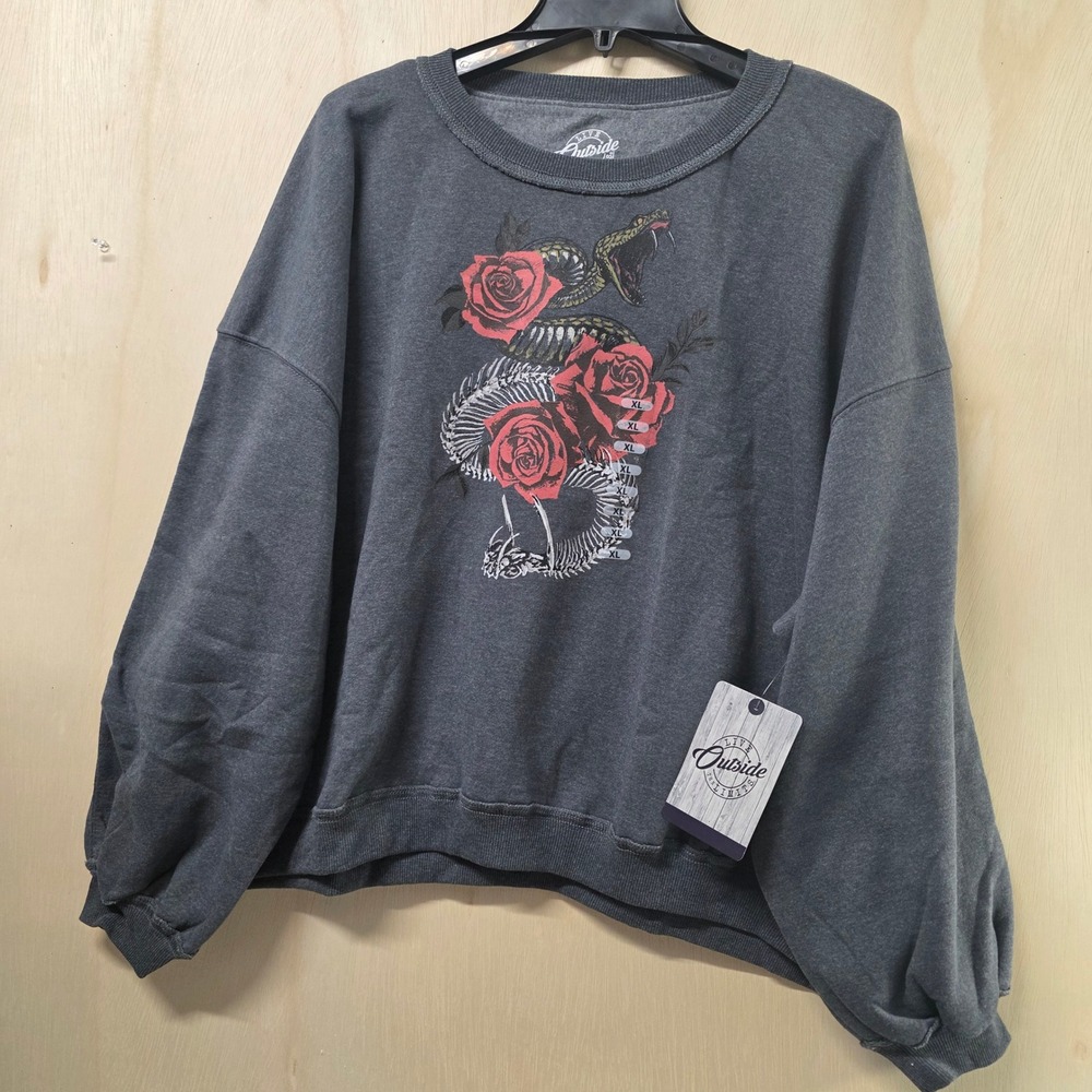 Live Outside The Limits Snake Rose Graphic Sweatshirt Gray XL Balloon Sleeve NEW - Picture 10 of 10